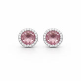 Blush Pink Round Halo Stud Earrings in 925 Sterling Silver