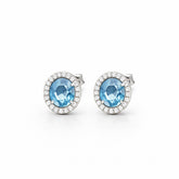 Aqua Blue Gemstone Halo Stud Earrings in 925 Sterling Silver