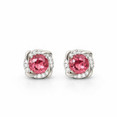 Pink Gemstone Halo Stud Earrings in 925 Sterling Silver