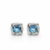 Aqua Blue Twisted Halo Stud Earrings in 925 Sterling Silver