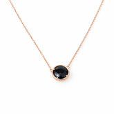 925 Silver Rosegold Black Stone Round Pendant Necklace for Women | Minimal Elegant Sterling Silver Jewellery