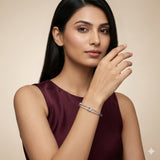 Sterling Silver Interlocking Heart CZ Designer Bracelet Kada for Women