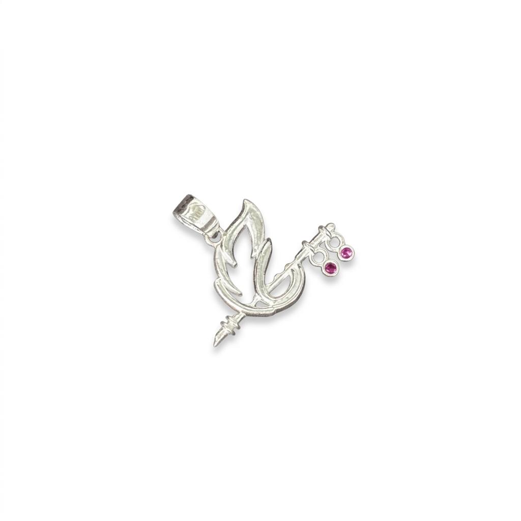 peacock feather silver pendant cz stone chain