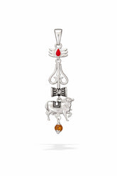 925 Sterling Silver Shiv Trishul Damru Nandi Pendant with Box Chain for Men | Mahadev Rudraksha Necklace