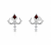 Zaviraa 925 Sterling Silver Trishul Stud Earrings for Women | Shiv Trident Design with Red Stone | Spiritual Silver Jewellery
