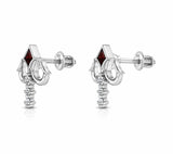 Zaviraa 925 Sterling Silver Trishul Stud Earrings for Women | Shiv Trident Design with Red Stone | Spiritual Silver Jewellery