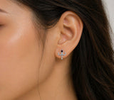 Zaviraa 925 Sterling Silver Trishul Stud Earrings for Women | Shiv Trident Design with Red Stone | Spiritual Silver Jewellery