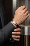 925 Sterling Silver Men’s Bracelet – Geometric Square Design Stretchable Black Band | Premium Stylish Bracelet for Men