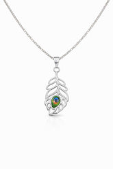 Zaviraa 925 Sterling Silver Cutout Mor Pankh Pendant with Enamel Detail & Box Chain