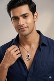 Zaviraa 925 Sterling Silver Om & Krishna Flute Pendant with Red Stone & Box Chain