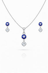 Zaviraa 925 Sterling Silver Evil Eye & Solitaire Jewelry Set with Pendant & Earrings