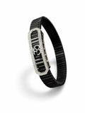 Zaviraa Eternal Om 925 Sterling Silver Iced-Out Geometric Bracelet with Black Stretch Band