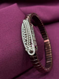 Zaviraa Luxe Floral Leaf 925 Sterling Silver Bracelet with Bronze-Brown Stretch Band