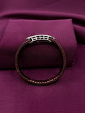 Zaviraa Luxe Floral Leaf 925 Sterling Silver Bracelet with Bronze-Brown Stretch Band