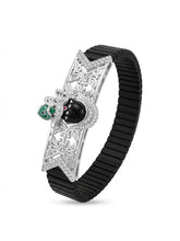 Zaviraa Divine Shrinathji 925 Sterling Silver Bracelet with Black Stretch Band