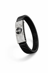 Zaviraa Sacred Om 925 Sterling Silver Iced-Out Bracelet with Black Stretch Band