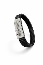 Zaviraa Urban Edge 925 Sterling Silver Iced-Out Bracelet with Black Stretch Band