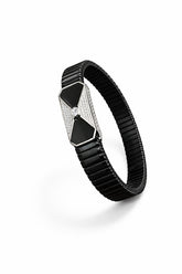 Zaviraa 'Obsidian Bow' Black Onyx and Diamond Accent Modular Stretch Bracelet in Sterling Silver