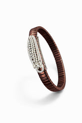 Zaviraa Luxe Floral Leaf 925 Sterling Silver Bracelet with Bronze-Brown Stretch Band
