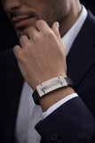 Zaviraa Urban Edge 925 Sterling Silver Iced-Out Bracelet with Black Stretch Band