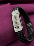 Zaviraa Urban Edge 925 Sterling Silver Iced-Out Bracelet with Black Stretch Band