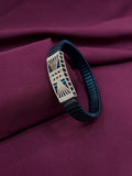 Zaviraa Art Deco Fan 925 Sterling Silver Iced-Out Bracelet with Royal Blue Stretch Band