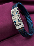 Zaviraa Art Deco Fan 925 Sterling Silver Iced-Out Bracelet with Royal Blue Stretch Band