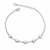 Silver bracelet with star-shaped charms on a white background