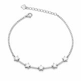 Silver bracelet with star-shaped charms on a white background