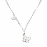 Silver butterfly necklace on a white background