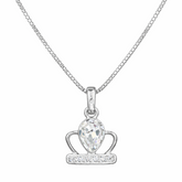 Silver necklace with a crown-shaped pendant on a white background