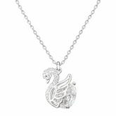 Silver swan pendant necklace on a white background