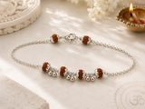 Silver Rudraksh Ghungroo Bracelet I Pure 925 Silver Divine Rudraksh Bracelet For Girls I Latest Silver Rudraksh Minimal Bracelet