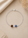 Silver Rudraksh + Evil Eye Girls Bracelet | Trending Pure 925 Sterling Silver Protective Girls Bracelet