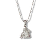 Silver pendant necklace on a white background