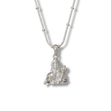 Silver pendant necklace on a white background