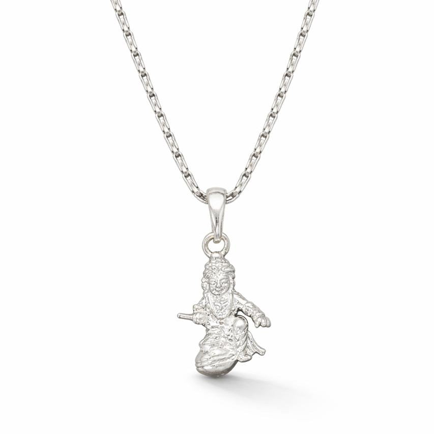 Silver pendant necklace on a white background