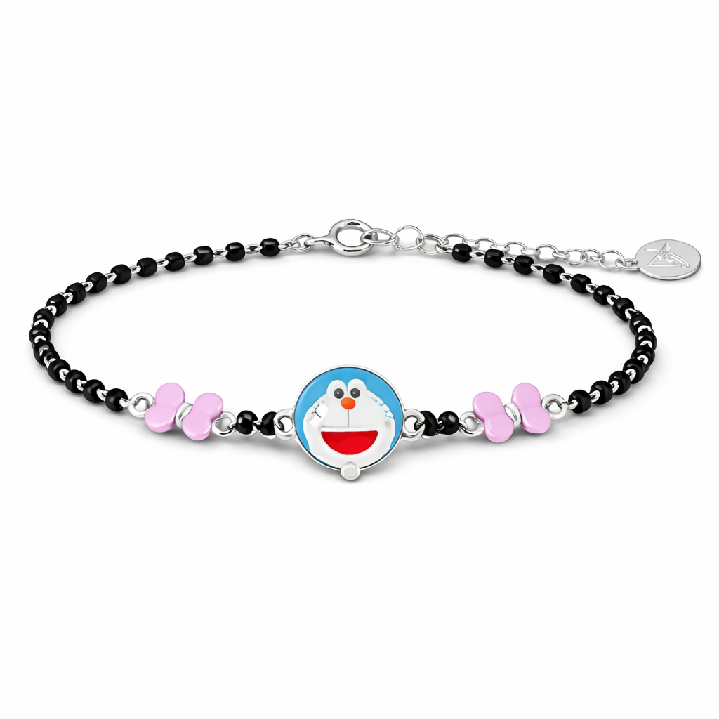silver Bracelet with a character charm on a white background