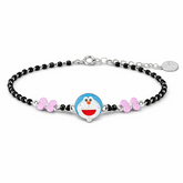 silver Bracelet with a character charm on a white background
