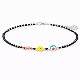 silver Bracelet with colorful beads on a white background