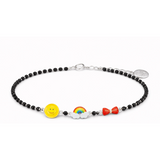 silver Bracelet with colorful beads on a white background