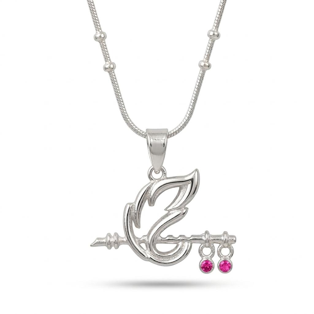 krishna pendant pink stone silver necklace