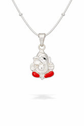 Silver pendant with red accents on a white background