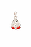 Silver pendant with red accents on a white background