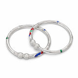 silver bangles with colorful meena on a white background