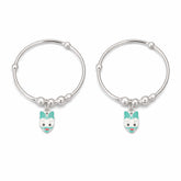 silver kids kada with rabbit charms on a white background