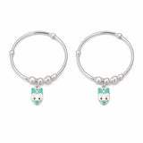silver kids kada with rabbit charms on a white background