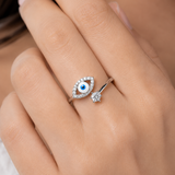 Evil Eye Adjustable Ring in 925 Silver | Minimal Jewelry | 925 Silver Designer Evil Eye Designer Ring | Zaviraa