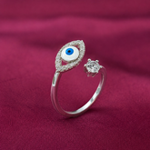 Evil Eye Adjustable Ring in 925 Silver | Minimal Jewelry | 925 Silver Designer Evil Eye Designer Ring | Zaviraa