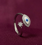 Evil Eye Silver Ring | 925 Sterling Silver Evil Eye Adjustable Ring with Solitaire | Open Adjustable Ring for Women & Girls |Zaviraa